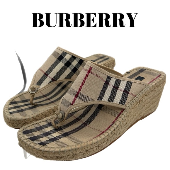 Burberry Nova Check Canvas Espadrille Wedge Sandals Size: EU 38 (US 7.5-8 ) - Picture 1 of 8